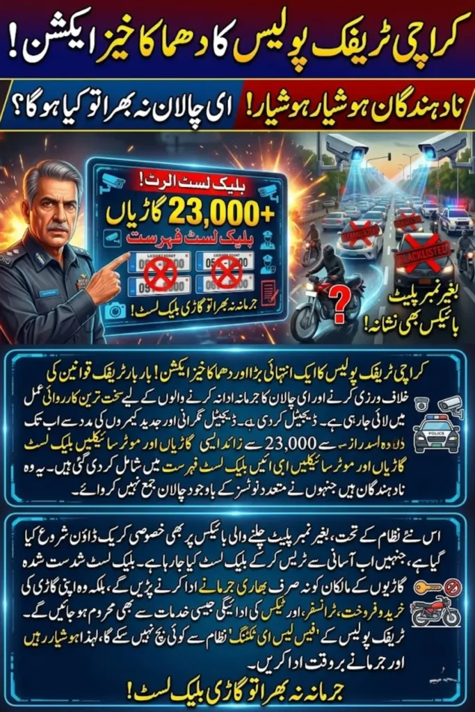 Karachi Traffic Police E-Challans Blacklist: 23,000 Vehicles Flagged Over Unpaid Fines