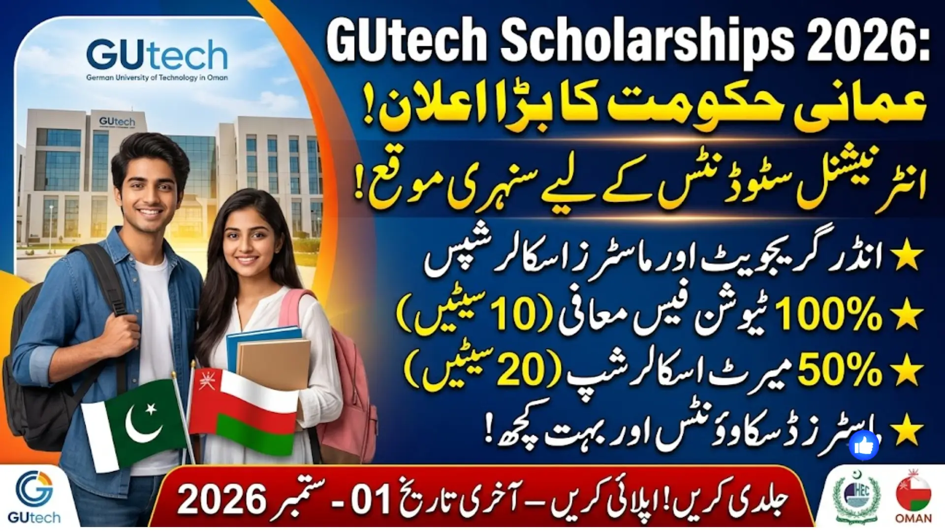GUtech Scholarships 2026: HEC Announces Undergraduate and Masterβs Scholarships in Oman