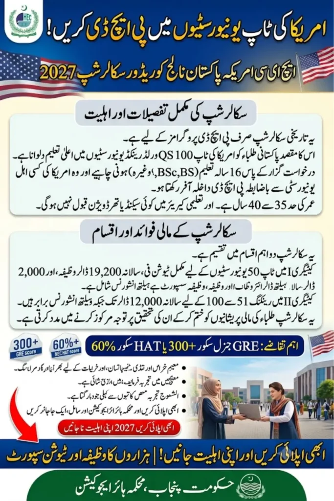 HEC US Pakistan Knowledge Corridor PhD Scholarships 2027 for Top US Universities