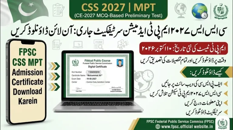 CSS 2027 MPT Admission Certificate Released by FPSC – Download Online