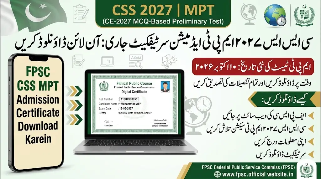 CSS 2027 MPT Admission Certificate Released by FPSC – Download Online