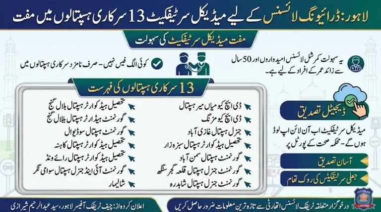 Lahore Driving License Medical Certificate Free at 13 Government Hospitals