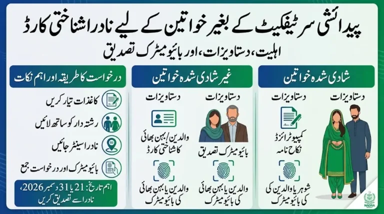 NADRA CNIC Without Birth Certificate for Women Eligibility, Documents and Biometric Verification