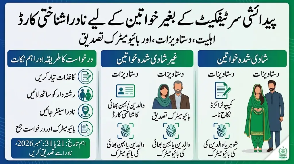NADRA CNIC Without Birth Certificate for Women Eligibility, Documents and Biometric Verification