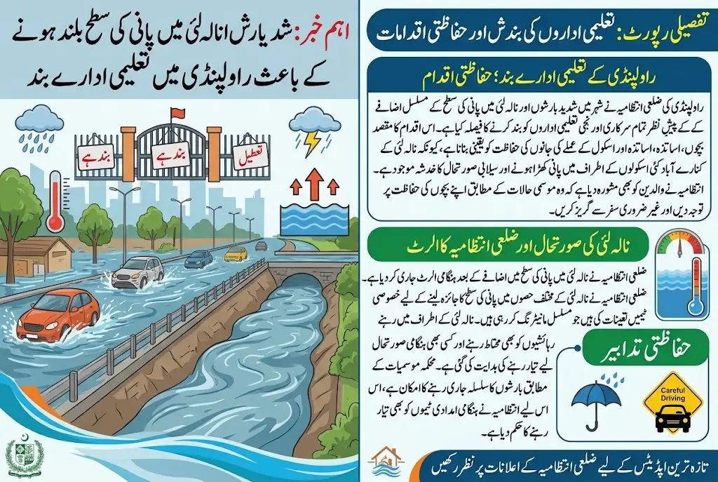 Rawalpindi Schools Closed Due to Heavy Rain and Rising Nullah Lai Water Level