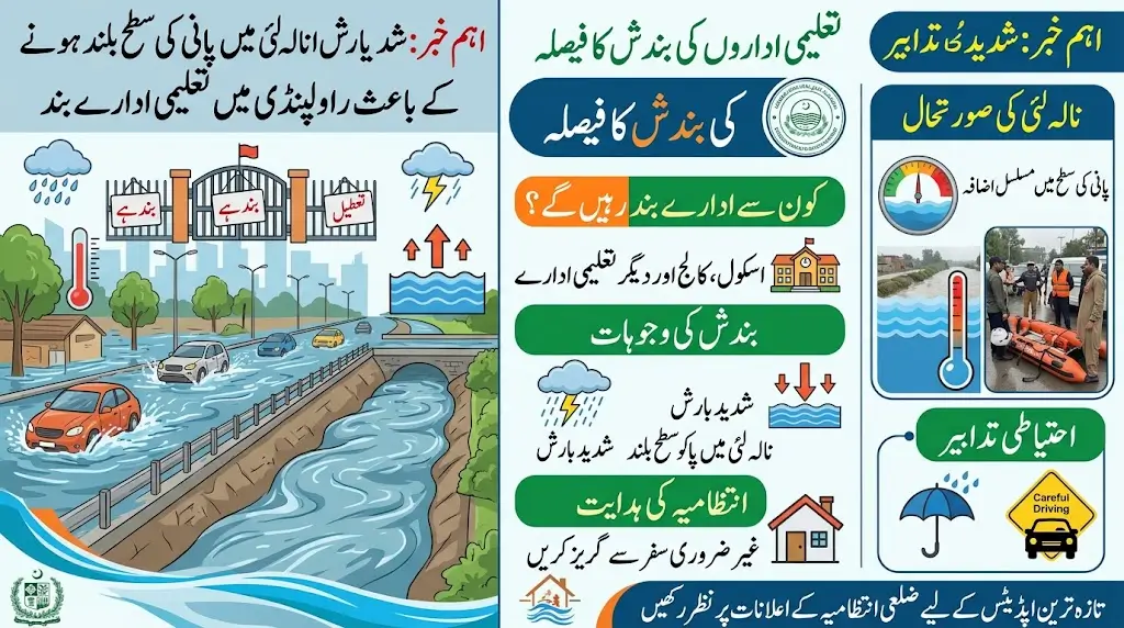 Rawalpindi Schools Closed Due to Heavy Rain and Rising Nullah Lai Water Level