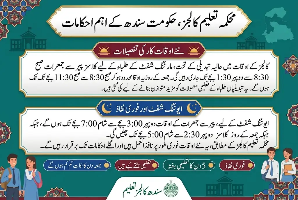 Sindh Colleges New Timings Announced With One-Hour Reduction