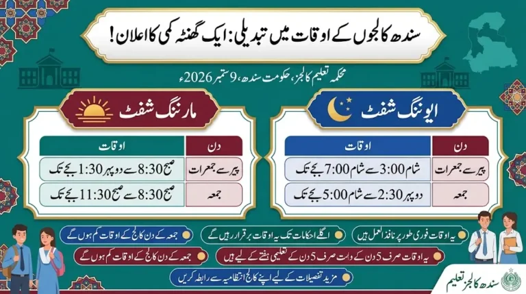Sindh Colleges New Timings Announced With One-Hour Reduction