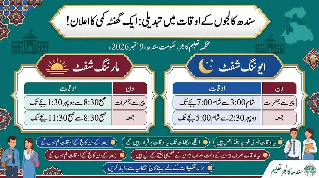 Sindh Colleges New Timings Announced With One-Hour Reduction